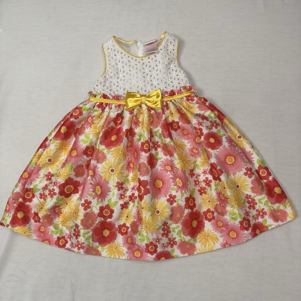 Nannette Girl Dress 4T Sleeveless‎ Flower Pink White Floral